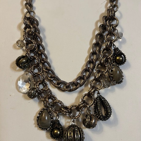 Loft Chunky Layered Necklace w Chains & Charms - Picture 2 of 8
